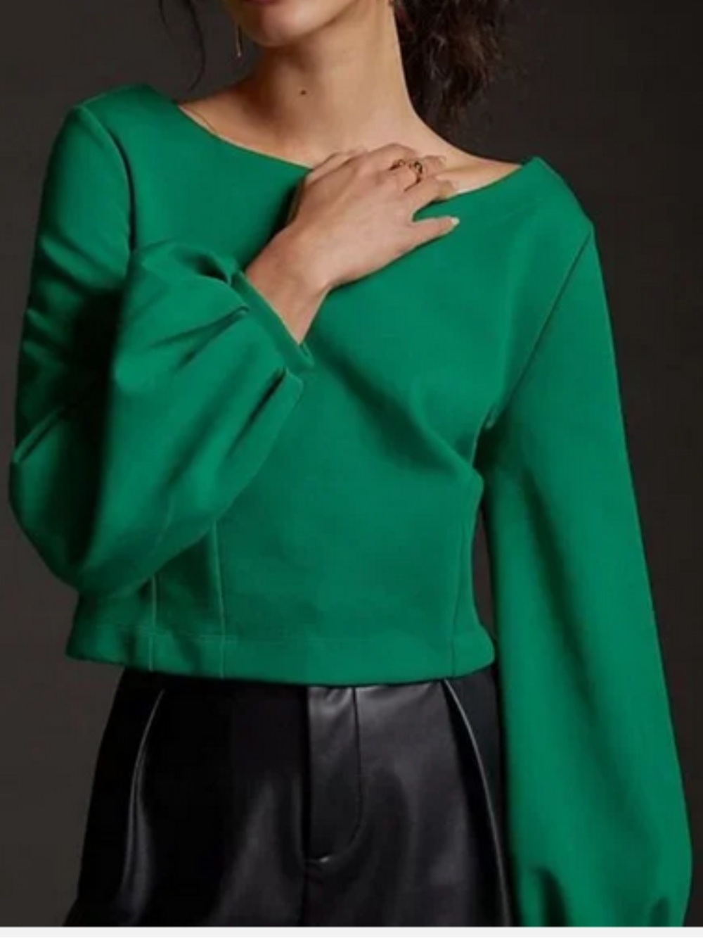 Maeve by Anthropologie Tie-Back Ponte Pullover Top Sweater Cropped Green Small